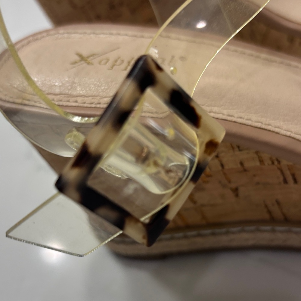 Xappeal Nude Cork Wedge Sandals with Clear Straps - Picture 7 of 15